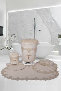 Bonny Home Luxury Vizon 6 Prç Çeyizlik Banyo Kirli Çamaşır Sepeti Seti & Banyo Paspası Seti